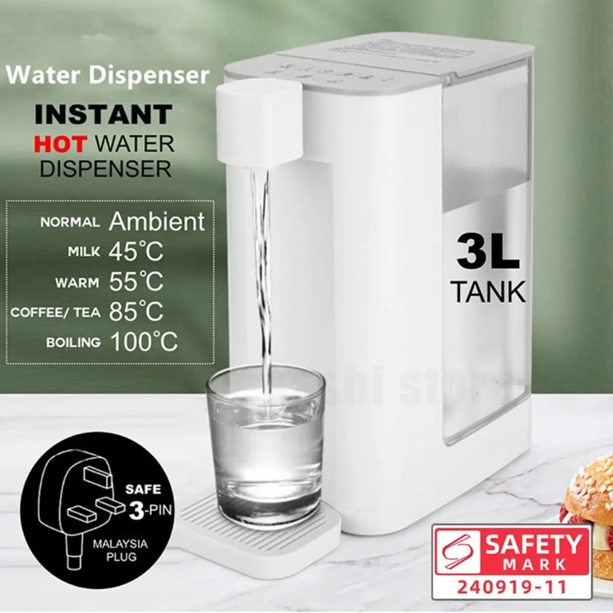 3L Water Dispenser Smart Instant Hot Heating Water Dispensers Water Heater Home Office Adjustable Water Temperature