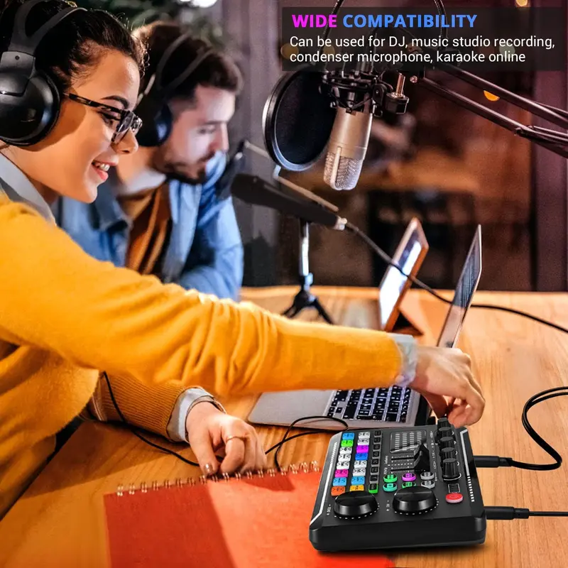 Podcast Equipment Bundle, Audio Interface with Studio Condenser Microphone, DJ Mixer for Podcasting, Singing, Streaming and Gaming 4
