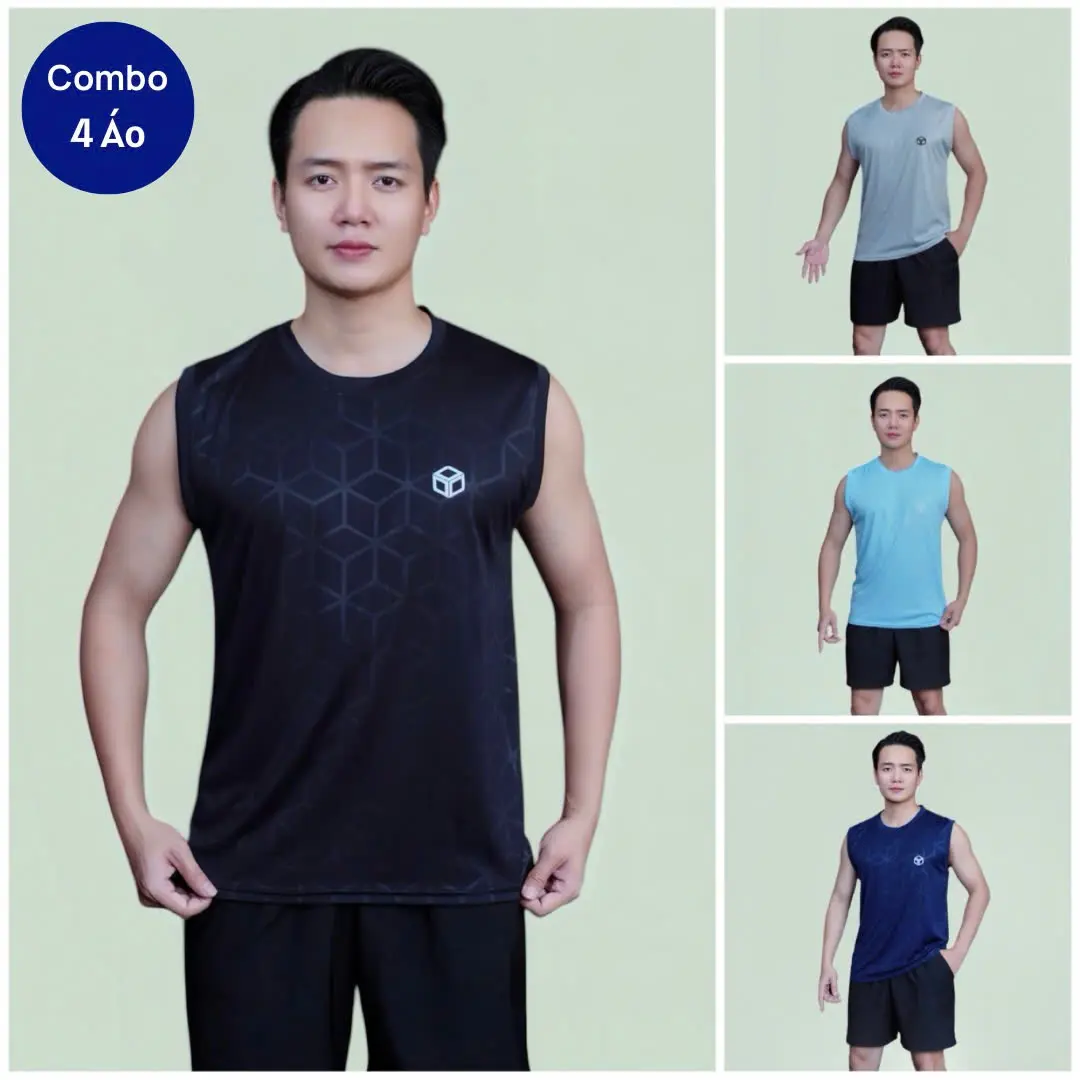 4 Áo Thun Ba Lỗ Nam COOLMAX, Chất Vải Co Giãn, Mềm Mịn, Thích Hợp Tập Gym Chạy Bộ Mặc Trong Nhà LOGO Hình Hộp