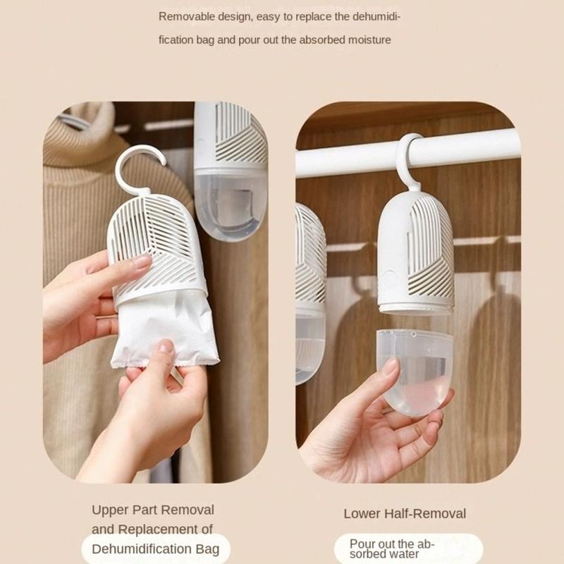 Hộp khử ẩm quần áo, thiết kế đơn giản và có thể tái sử dụng, chống nấm mốc, gói hút ẩm Treo, chống ẩm, với bộ thu nước và móc, bẫy ẩm, cho tủ quần áo, tủ và tủ quần áo 6