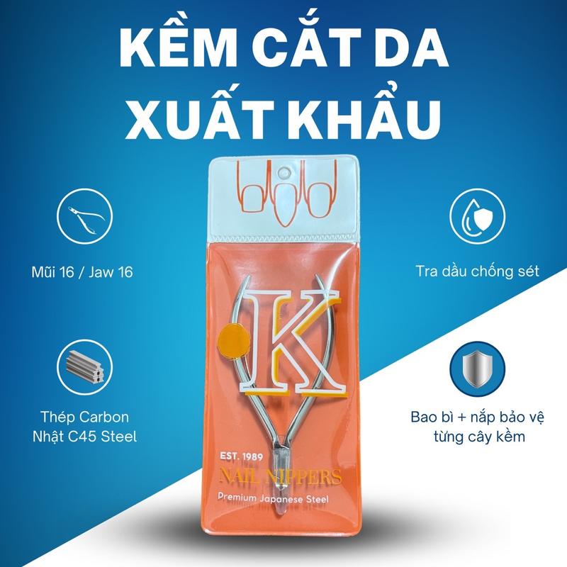 Kềm xuất khẩu K cắt da/ nhặt da, lấy khoé Thép Nhật cao cấp bền bén - mang vuông, mũi 16 dụng cụ  niềng móng chân cồn rửa sát khuẩn tay