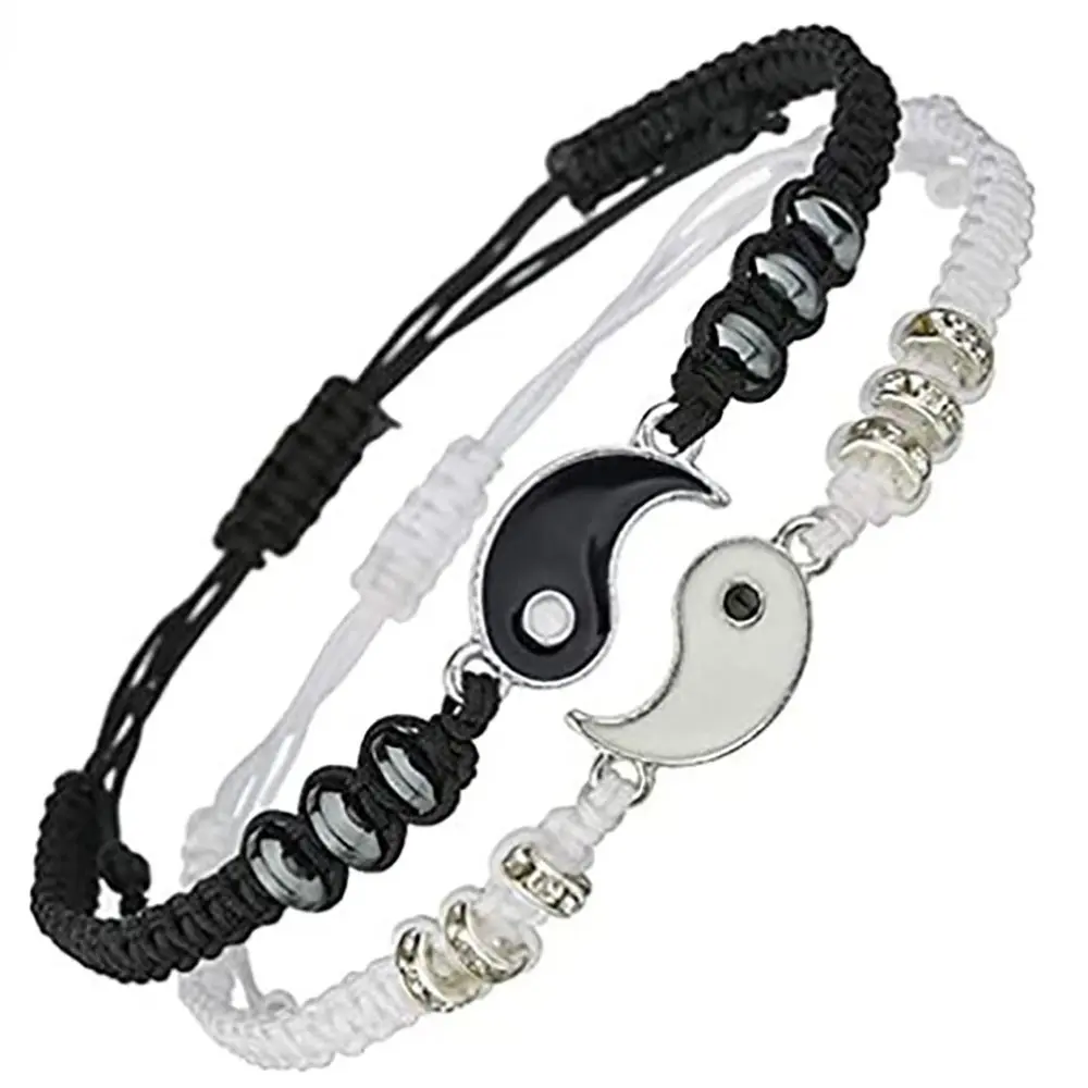 Cindie Accessories Yin Yang Tai Chi Pendant Adjustable Bracelets Matching Taiji Handmade Gossip Rope Bracelet for Couples Lovers