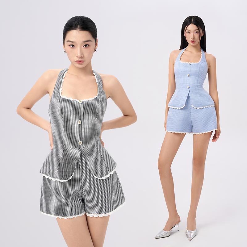  Rechic Set Roxana áo cổ yếm và quần short phối ren thanh lịch trẻ trung năng động 