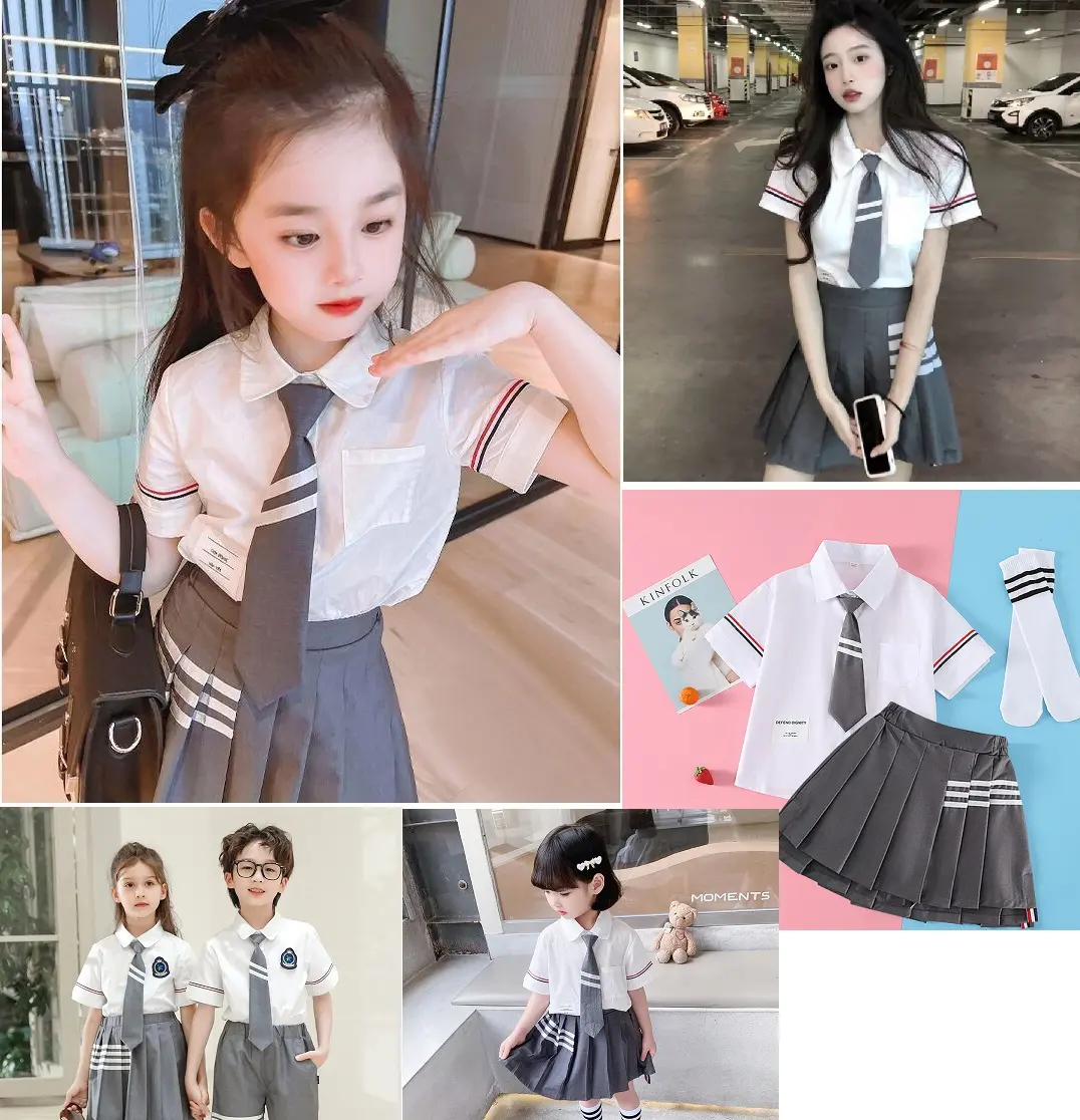 Set áo sơmi chân váy xếp li phong cách học sinh hàn quốc B0052 cho bé size nhỡ đại 5-10T