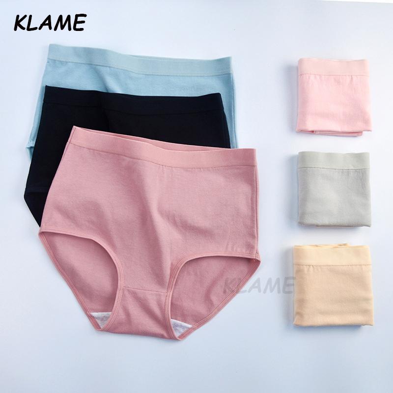 KLAME M-3XL Plus Size Women's Cotton Underwear Soft Comfortable Briefs Female Soild Color Breathable Panties High Waist Seamless Underpants Lingerie YML456 0