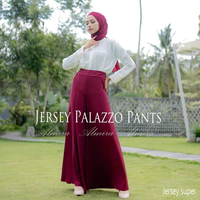Celana Kulot Panjang Wanita Muslimah  High Waist Jersey Palazzo Pants Griyaraditya Almira Muslim Bawahan celana kulot dan palazzo Celana Panjang cuci kering Celana Flare 4