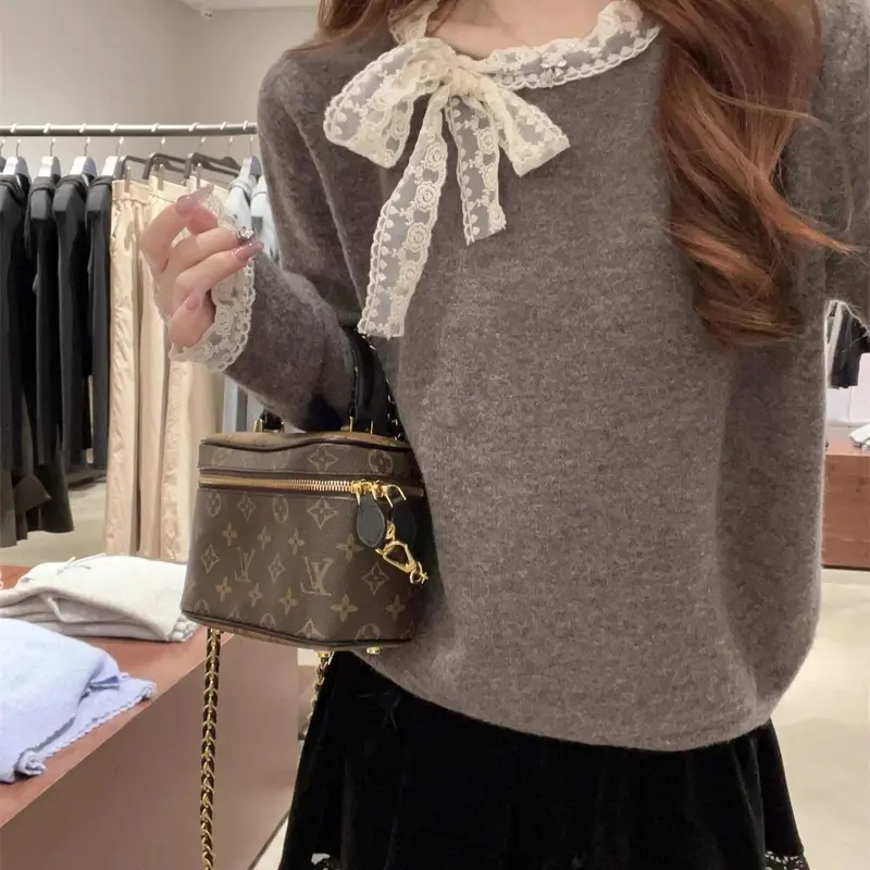 Áo lớp cơ sở Dralon, Nơ ren, Có thể mặc vào mùa thu và mùa đông, Ngọt Ngào và siêu đẹp, Đồ lót ấm áp, Áo dài tay, Thích hợp cho mặc ngoài trời Nữ Top 4