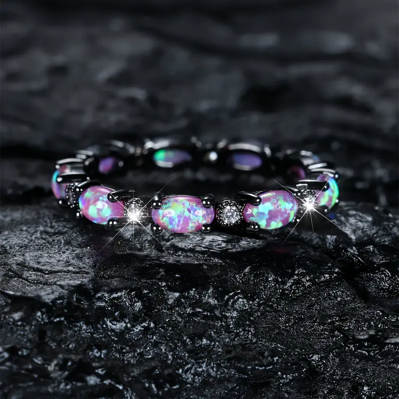 Nhẫn Màu bạc Sterling 925, khảm opal tím, biểu tượng của vẻ đẹp và sự thanh lịch, phù hợp với trang phục hàng ngày, phụ kiện tiệc tùng, đồ trang sức chất lượng cao 2