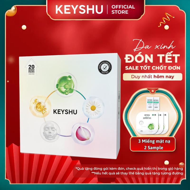 Hộp 20 Miếng Mặt Nạ KEYSHU Ngũ Hành Mix 5 Dòng Mặt Nạ Rau Má Hành Tím Vitamin C Nâng Cơ Hoa Cúc Dưỡng Ẩm Làm Mềm Da 30ml