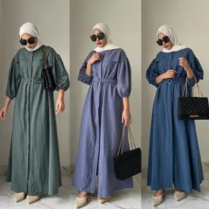 JAMIRA DRESS LINEN by Yellowfacy | Gamis Muslim Wanita Busui Ikat Pinggang Lengan Balon