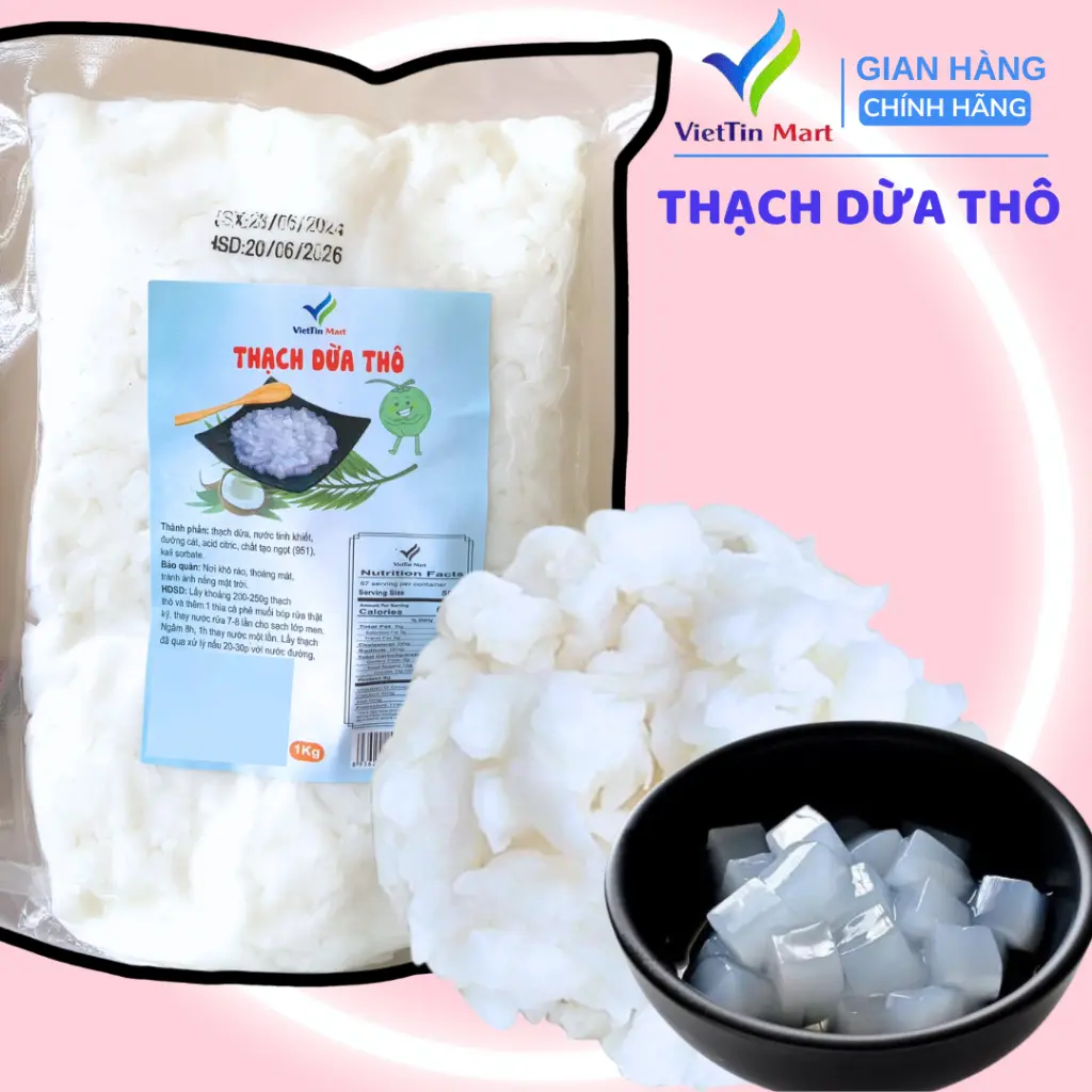 Thạch dừa loại 15 Ly ép thô (khô) có tặng kèm hương liệu - Viettin Mart 500g