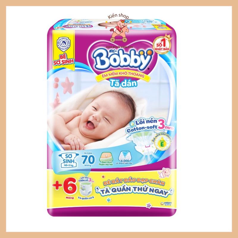 TẶNG 4 TÃ QUẦN SIZE S Tã dán Bobby sơ sinh XS70 mới - Lõi nén 3mm Bỉm dán cho bé sơ sinh Kiến Baby Store
