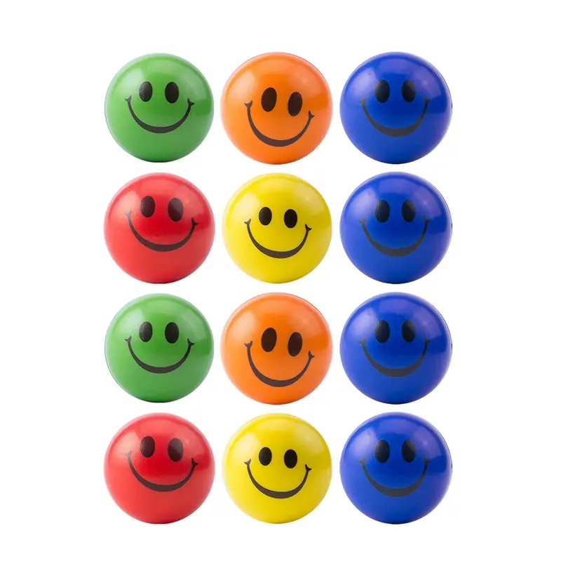 12 Pcs/Lot 6.3cm Smile Face Foam Ball Squeeze Stress Ball Relief Toy Hand Wrist Exercise Toy Balls for Children Adult