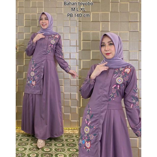 Gamis Bordir Katun Toyobo Import/Dress/Pakaian Wanita/Baju muslim/terbaru/terlaris/terpopuler/COD Lembut Muslim Wanita Panjang Pesta Dress Maxi Dewasa Mewah Kondangan Lebaran Syari Remaja 2