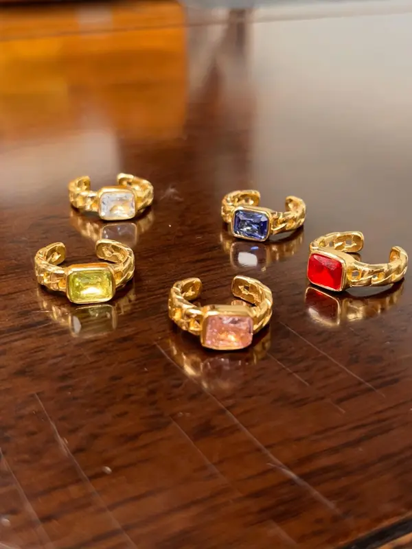 Women's Elegant Colorful Square Zirconia Decorated Cuff Ring, Exquisite Trendy Ring, Fashionable Jewelry for Women As Gift 0