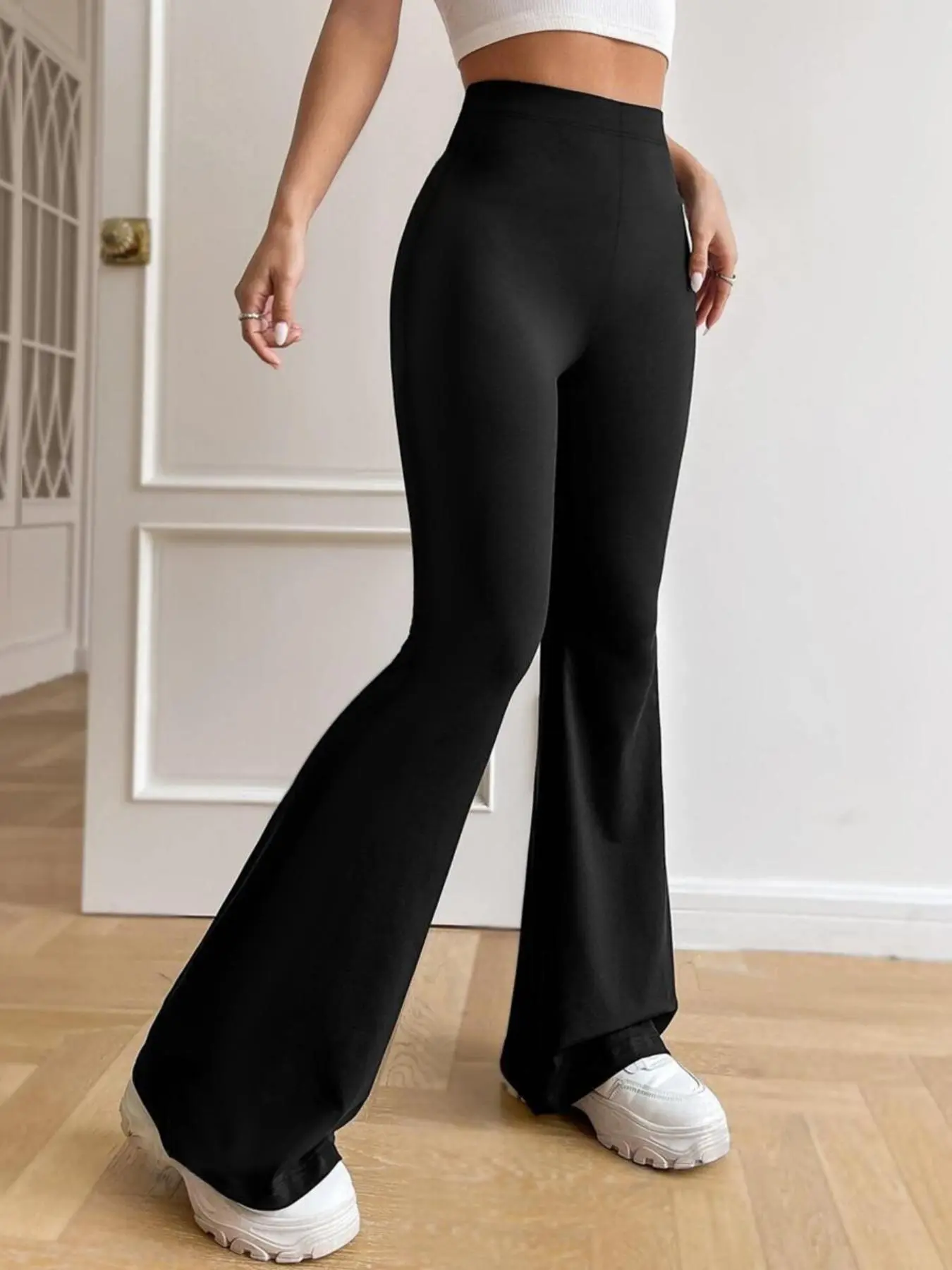 Women's Solid High Waist Flare Leg Sports Leggings, Casual Comfy Breathable Bell Bottom Yoga Leggings, Ladies Sportswear for Indoor Outdoor Wear