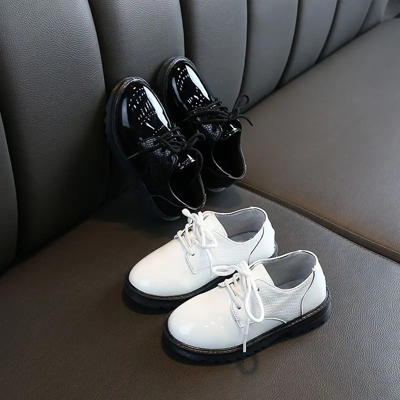 Boys' Leather Shoes New Autumn Spring Style Black British Children's Soft Bottom Pumps Middle and Big Children Primary School Students Performance Shoes