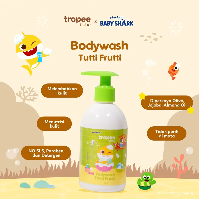 Tropee Bebe x Pinkfong Body Wash Tutti Frutti 250ml | Sabun Mandi Anak Free SLS | Melembapkan Kulit | PH Balance| Bahan Alami 1