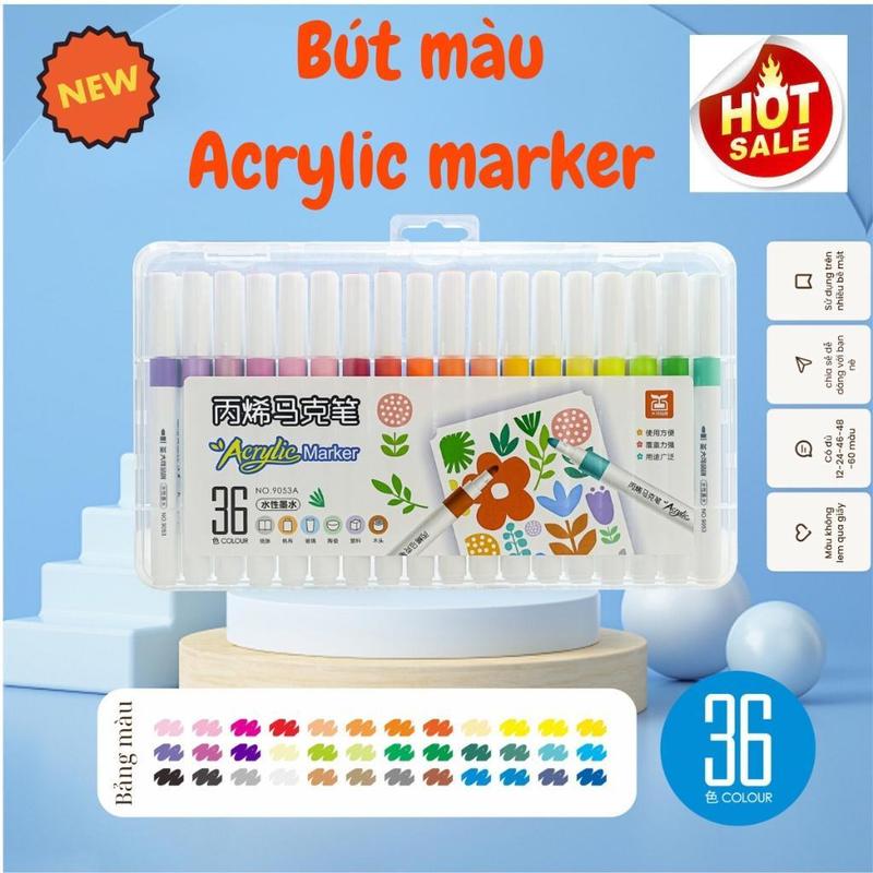 [Có quà tặng kèm] hộp nhựa 36 bút màu tăng mực Acrylic Marker Chống Nước, Vẽ Trên Mọi Chất Liệu, Lau Được Khi Dính Lên Da nét tiết kiệm, quà tặng sinh nhật cho nữ nam tặng quà bé gái bạn trai dụng cụ học tập cho bé thiếu nhi phần thưởng học sinh con nít