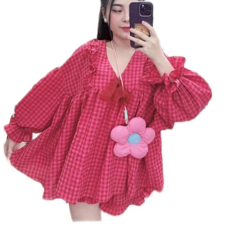 SET ÁO BABYDOLL CARO FORM RỘNG 45-65kg (KÈM QUẦN RỜI)