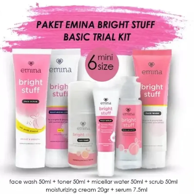 Bright Stuff Emiiiinaaa4 Paket Micellar Water / Face Wash / Face Toner / Face Serum / Moisturizing Cream 4