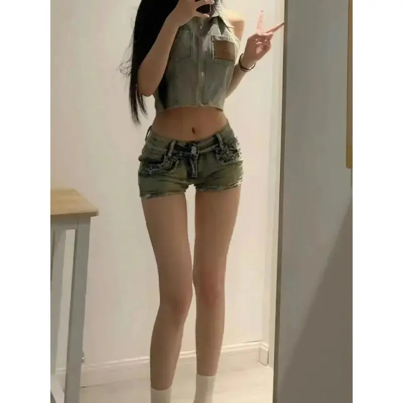 Quần Short Denim Cạp Thấp Phong Cách Cô Gái Nóng Bỏng Mỹ, Siêu Ngắn, Dành Cho Nữ, Mỏng Và Co Giãn, Ôm Vừa Vặn, Quần Hot, Thời Trang Ins, Trang Phục Mùa Hè 2