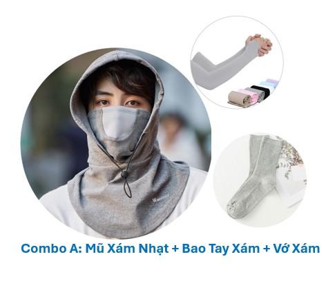 Combo 3 Sản Phẩm Chống Nắng Mũ Trùm Đầu kèm Bao Tay Và Vớ cho Nam và Nữ