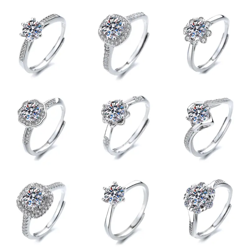 Nhẫn Moissanite, Độc Đáo Nữ, Cao Cấp, Không Phai Màu, Nhẫn Cặp Đôi Đám Cưới, Nhẫn Một Carat Cầu Hôn, Trang Sức Zircon 0
