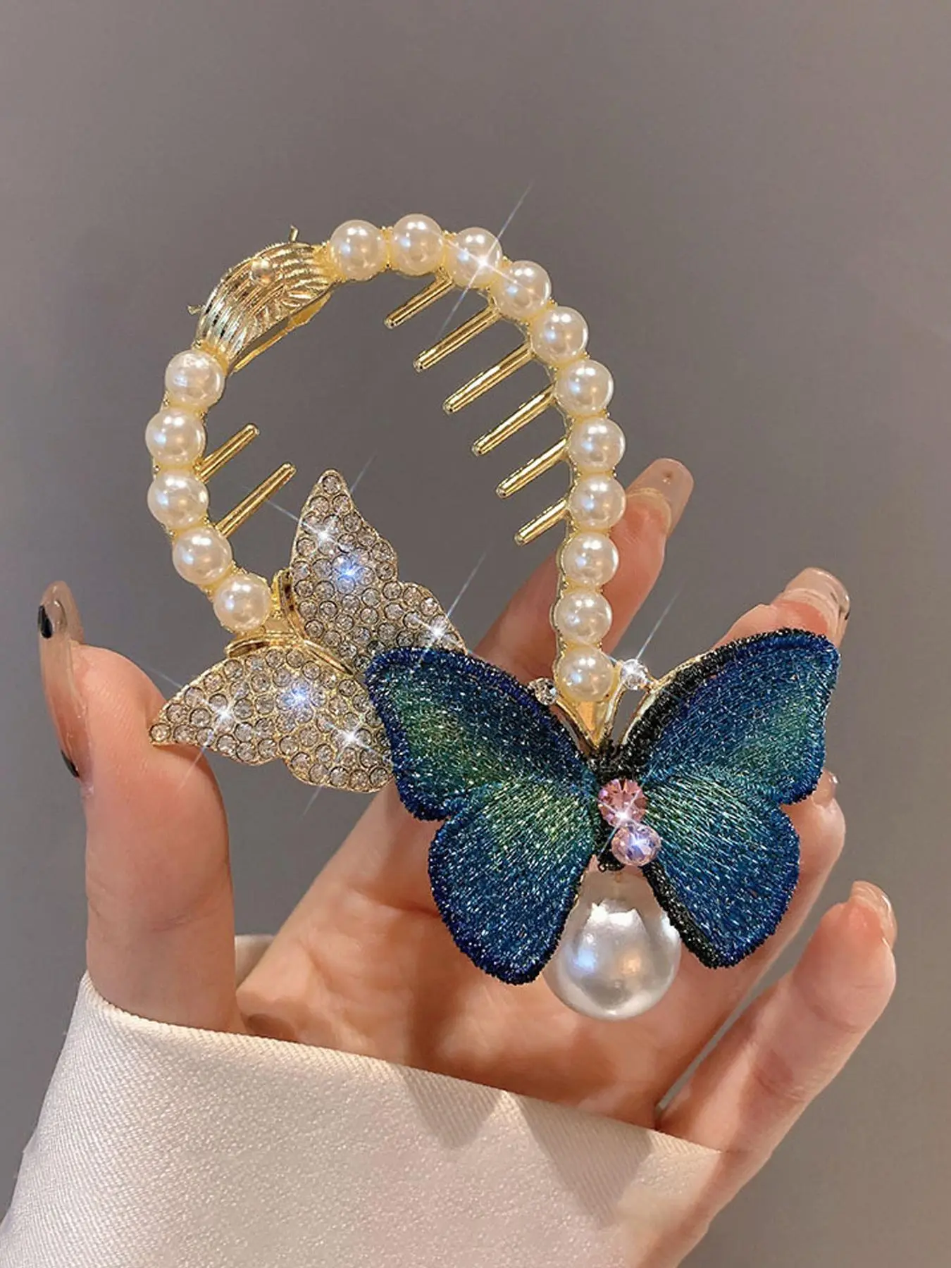 Elegant Faux Pearl Decorated Butterfly Design Hair Clip, Fashionable Hair Accessories for Women & Girls, Trendy All-match & Exquisite Hair Clip for Birthday Gift