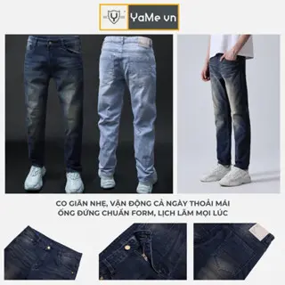 Quần Jean Nam Lưng Gài Ống Đứng Thương Hiệu Y2010 Vải Cotton Mặc Bền Trơn Dáng Vừa No Style M100 23537 |YaMe|