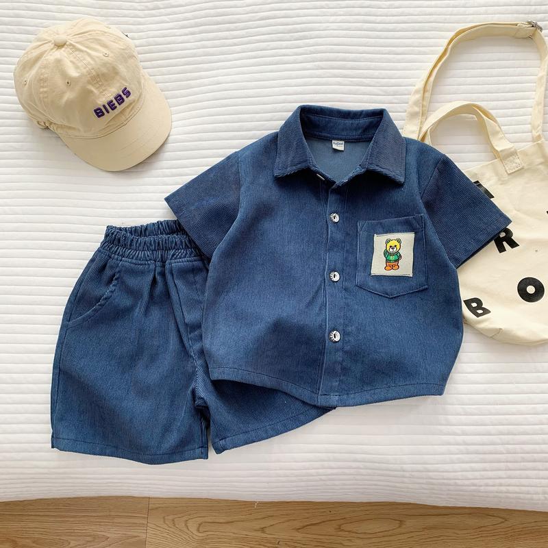 Bộ Cộc Tay Cho Bé, Bộ Cộc Sơ Mi Hình Gấu Chất Nhung Tăm Cho Bé Trai Từ 8-27kg SUMOKIDS