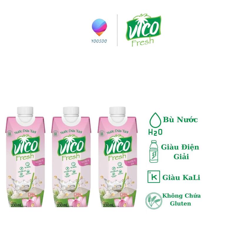  Combo 03 hộp 330ml Nước Dừa Vico Fresh nhiều vị xiêm sen dứa natural lựa chọn - Apis - YOOSOO MALL - Nước Ép 
