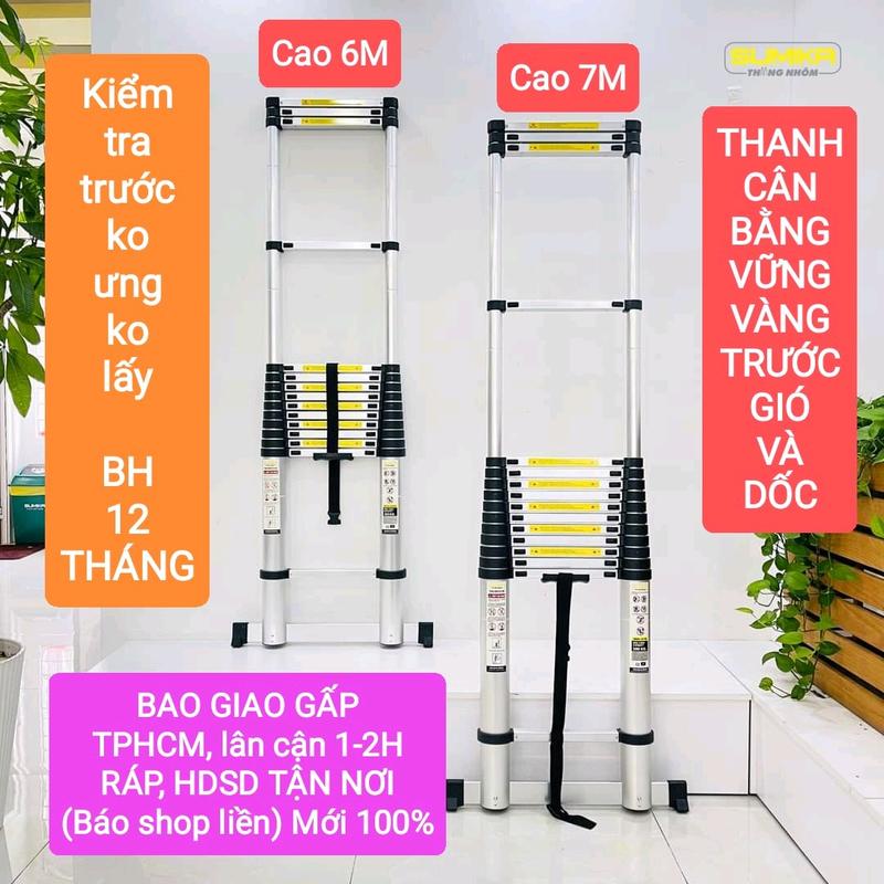  Thang rút đơn nhôm 6m 7m Sữa chữa gia đình Sumika cao cấp 