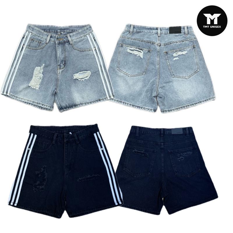 QUẦN SHORT JEANS 3 SỌC TRẮNG - MS 05 Form Trên Gối Đl 360Gsm. Nam Menswear Có Túi