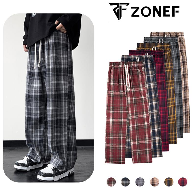 Quần Caro Ống Rộng Vải Dạ Kẻ Hoạ Tiết Oversized Quần Nam Nữ cá tính thới trang unisex dài Menswear