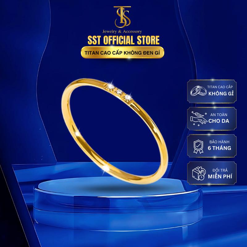 Nhẫn Mảnh Đính Đá Titan không đen không han gỉ N04