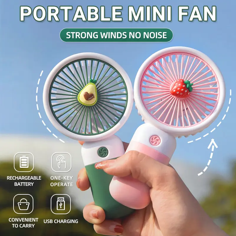 2024 Portable Handheld Cute Fruit Office Desktop Multifunction Electric Fan Mobile USB Protector Mini Fan