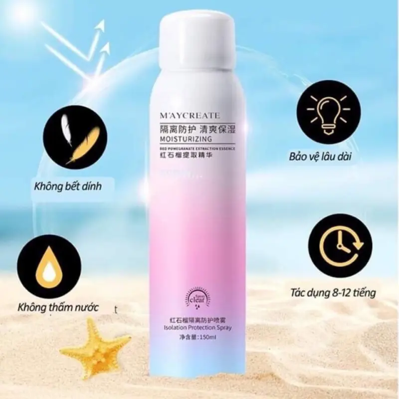 Kem chống nắng xịt body trắng da Maycreate, Chai xịt chống nắng trắng da 150ml