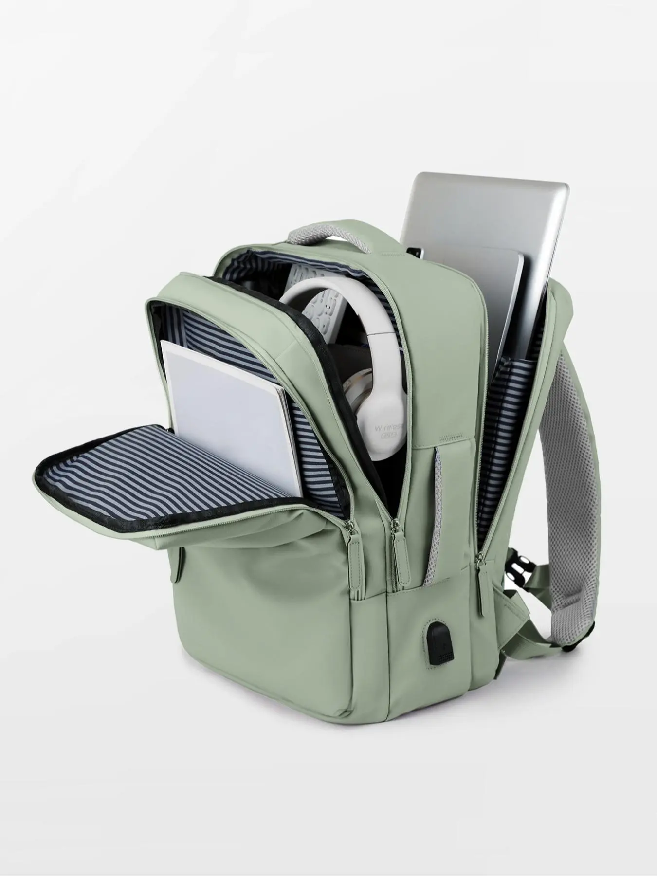 Women's Fashionable Solid Color Backpack, Large Capacity Multi-compartment Travel Essentials Laptop Backpack with Usb Port, Casual Commuting Bag for Daily Used