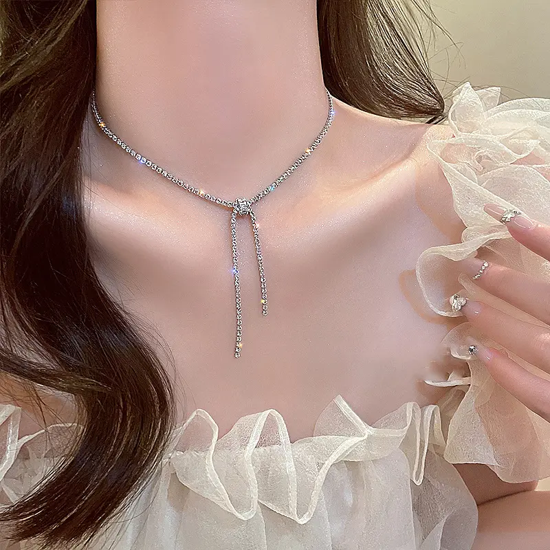 Choker persegi berkilat mewah untuk wanita, rantai rantai klavikula, pesta, perkahwinan, pengantin perempuan, hadiah