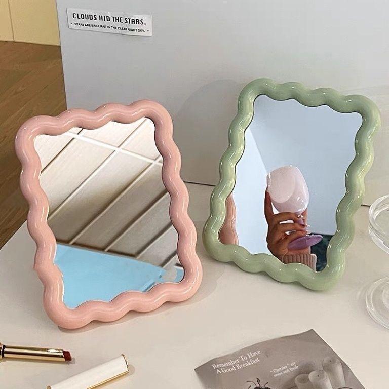 BISA COD C6556 Cermin Rias Estetik Stand Makeup / Kaca Rias Simple Oval dan Gelombang / Makeup Mirror 3