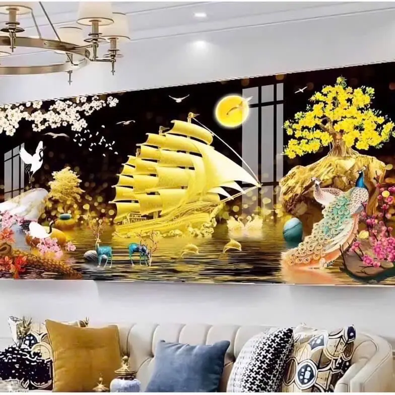 Tranh đơn Thuận Buồm Xuôi Gió in UV bề mặt Mika sáng bóng - Tranh tráng gương Thuận Buồm Xuôi Gió 3 decor treo tường, treo phòng khách, trang trí nhà cửa