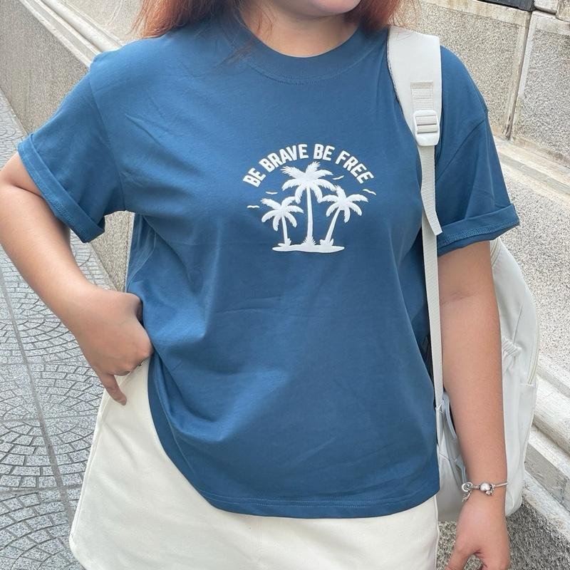 Áo thun BOXY in nổi "BE BRAVE BE FREE" 250GSM - Miabigsize 100kg