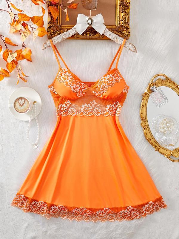 Women's Floral Lace Sexy V Neck Backless Cami Nightdress, Sexy Comfy Adjustable Spaghetti Strap Cut Out Nightgown, Ladies Sleepwear for All Seasons 2