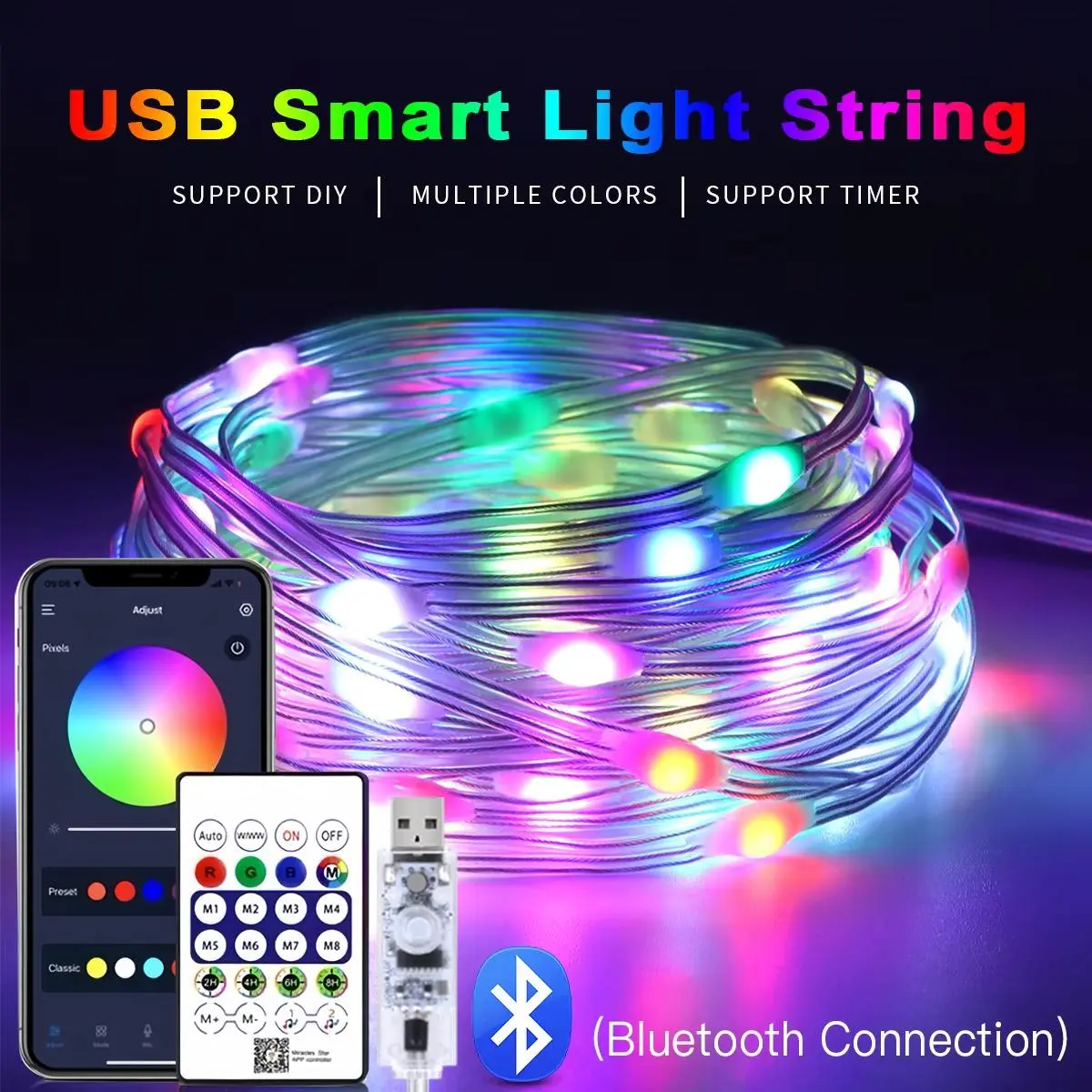 USB Powered LED Strip Light, RGB Music Sync Color Changing LED Light with Smart APP Control Remote, Flexible LED Lights for Bedroom Lighting