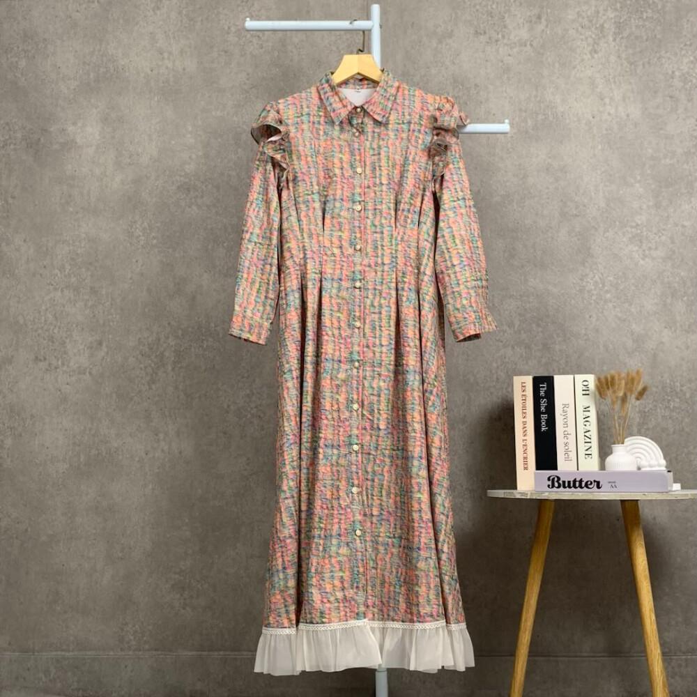 [NEW]FADFAD Women's Long Sleeve Printed Pleated Patchwork Casual Shirt Dress