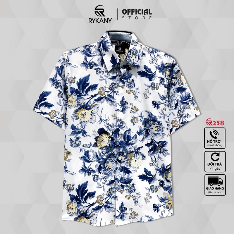 Áo sơ mi nam tay ngắn Rykany, co giãn, thoáng mát, hoa văn khớp hình khi mặc (R258) Menswear sominam hoa tiết