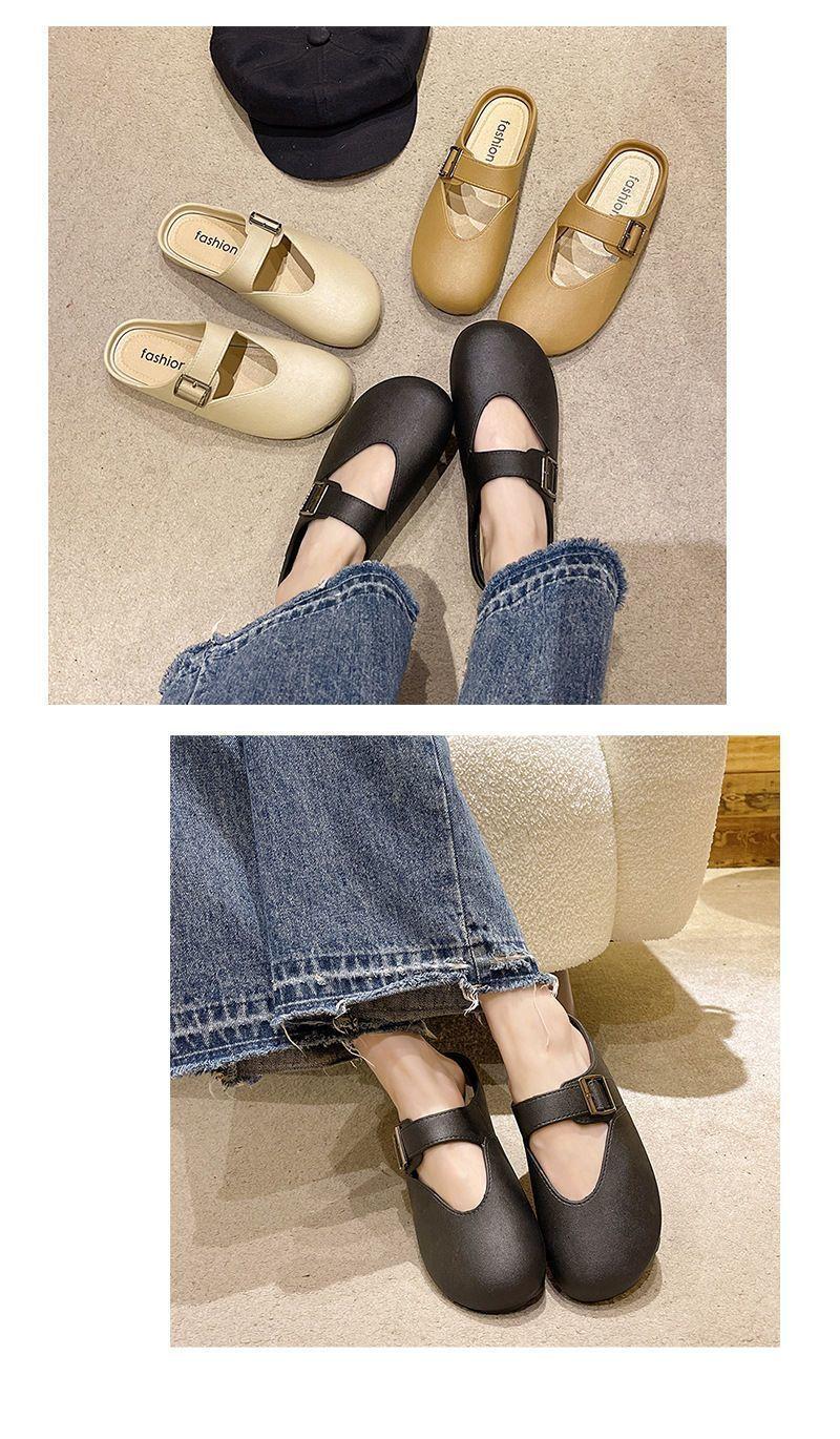 Product Introduction of New Soft Bottom Increase All-Match Closed Toe Half Slippers Slip-on Lazybones' Shoes Birkenstock Women's Outer Wear 19
