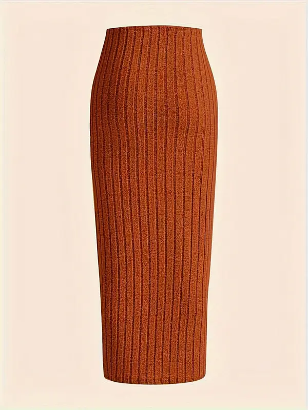 Women's Solid Ribbed Skinny Skirt, Elegant Fashion Casual Long Skirt for Daily Outdoor Wear, Women Knitwear for Fall & Winter 8