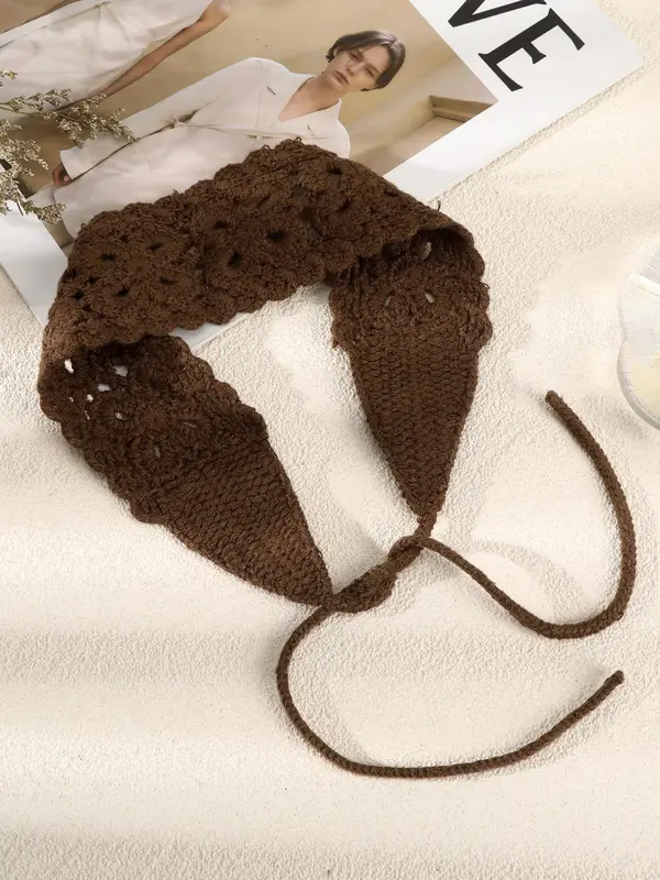 Flowers Hollow Design Knitted Hair Band, Elegant Plain Head Band, Boho Fashion Hair Accessories for Women and Girls 4